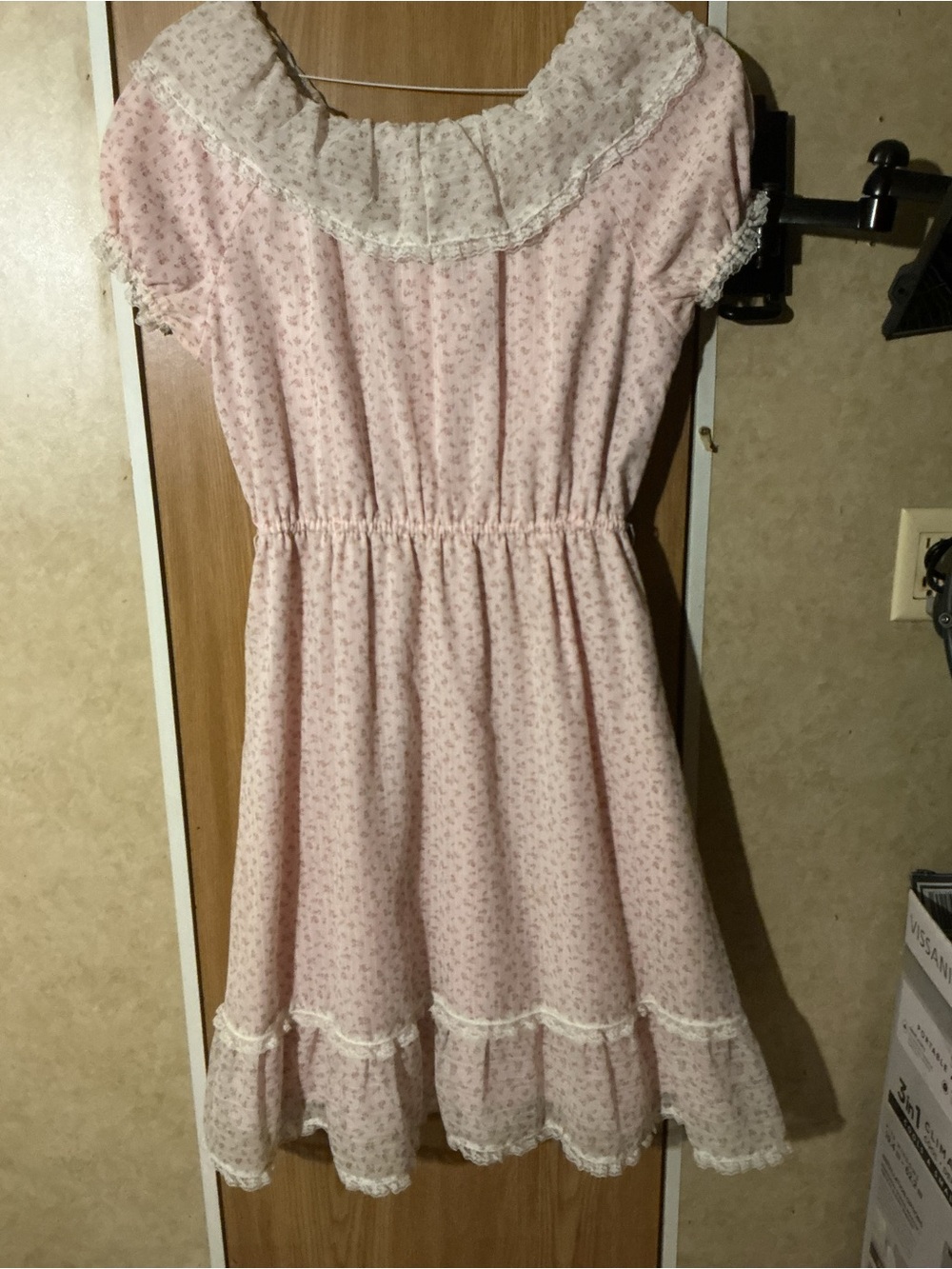 Girls Light Pink Floral Lace-Trim Casual Dress with Ruffled Collar